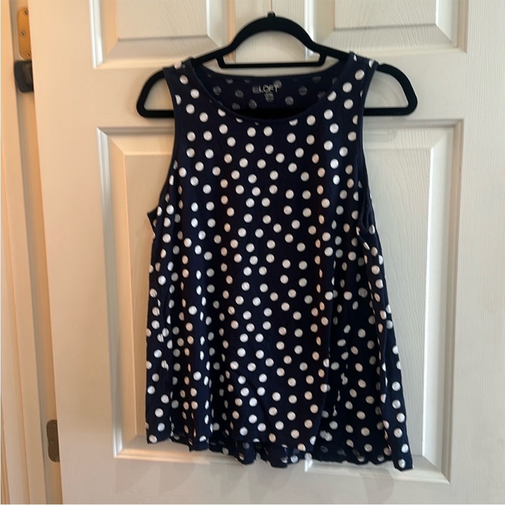 Loft White Polka Dot Dress Tank Top 100% Cotton